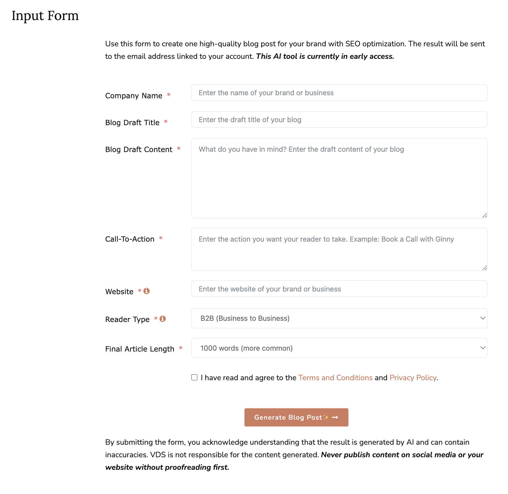VDS AI Single Blog Post Generator